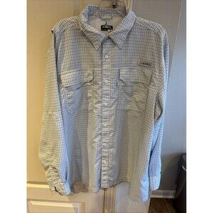 Habit Mens Long Sleeve White/Green/Blue Plaid Fishing Shirt Size 2XL Poly 40 UPF